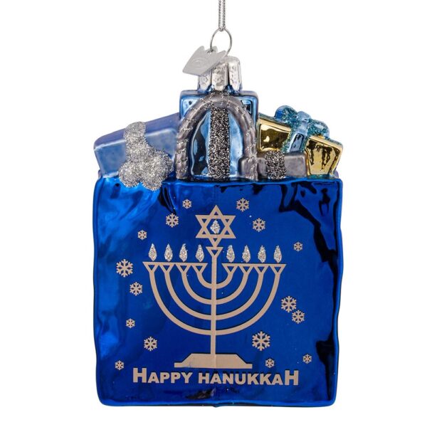 Noble Gems™ Happy Hanukkah Gift Bag Glass Ornament - Image 2