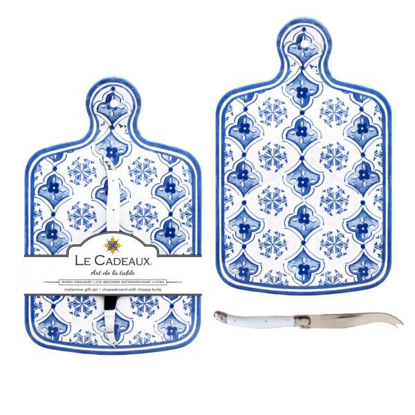 Melamine Cheese Board with Knife Gift Set - Moroccan Blue - Image 2