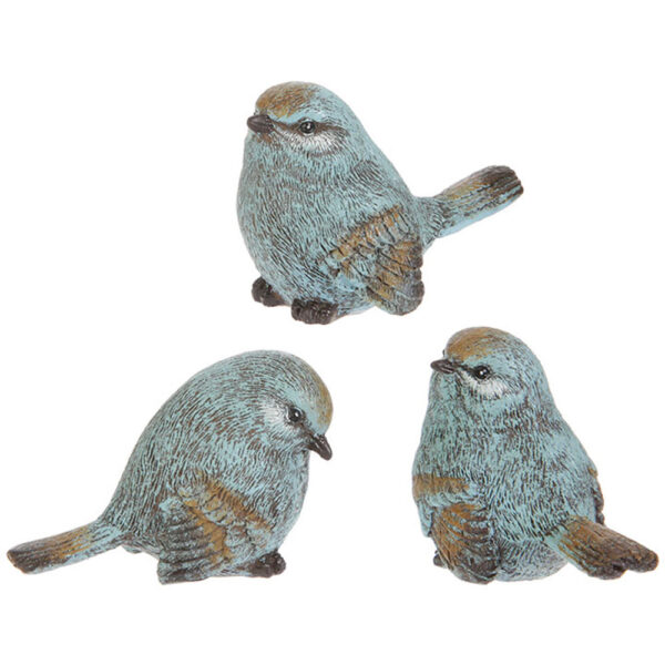 Mini Bird Figurines - Blue and Brown - Set of 3