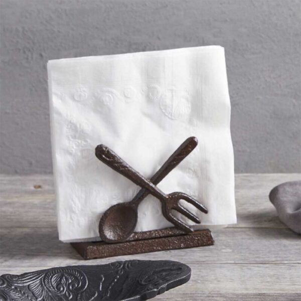 Rustic Spoon and Fork Cast Iron Napkin Holder - Image 2